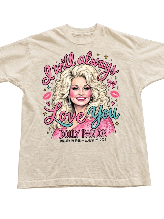 Gildan Tops - Off White Dolly Parton "I Will Always Love You" Graphic Tee - Pink & Teal